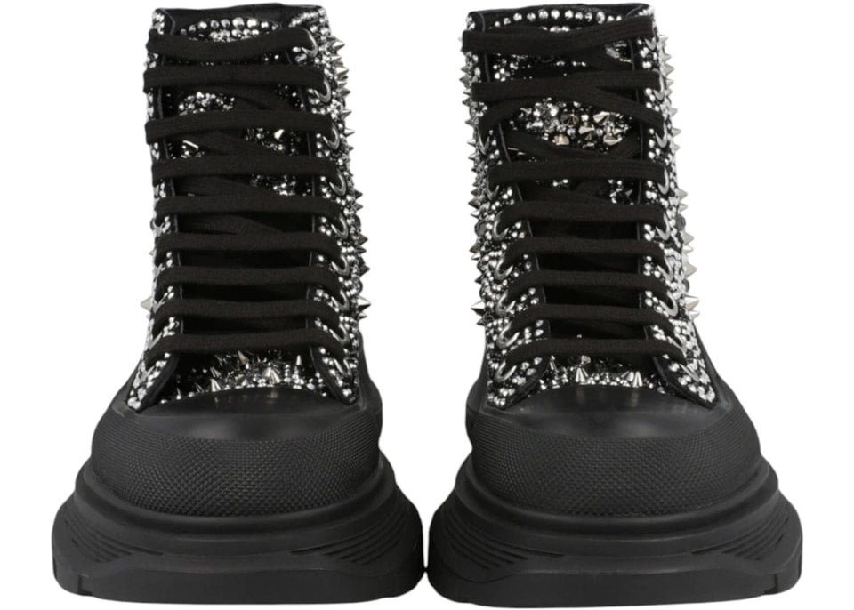 Alexander Mcqueen Tread Slick Boot Black Silver Crystal (Women'S)