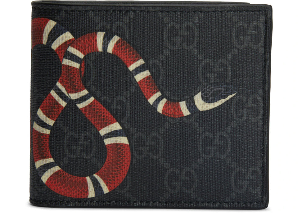 Gucci Kingsnake Wallet Gg Supreme 8 Card Slots Black