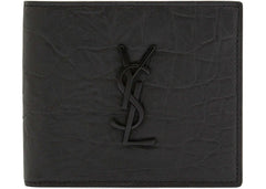 Saint Laurent Monogram Croc-Embossed Leather Bi-Fold Wallet Black