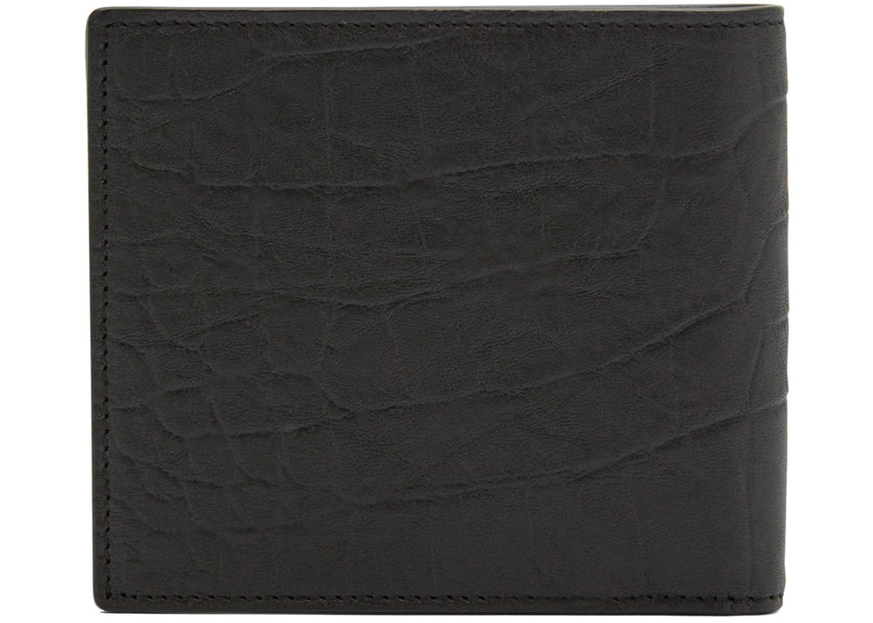 Saint Laurent Monogram Croc-Embossed Leather Bi-Fold Wallet Black