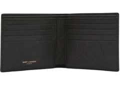 Saint Laurent Monogram Croc-Embossed Leather Bi-Fold Wallet Black