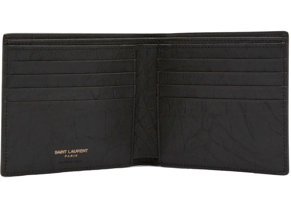 Saint Laurent Monogram Croc-Embossed Leather Bi-Fold Wallet Black