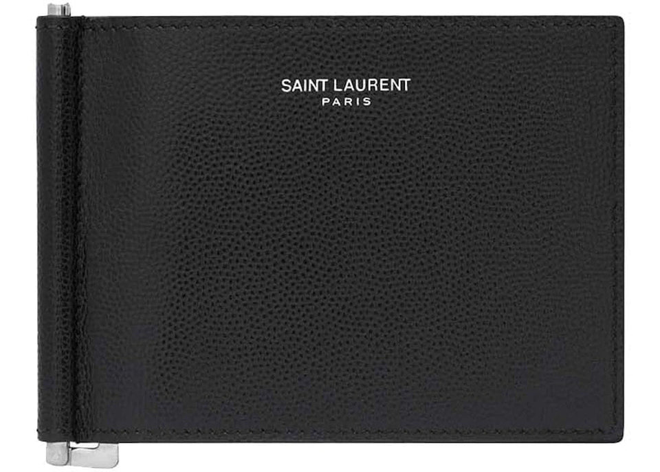 Saint Laurent Paris Bill Clip Wallet In Grain De Poudre Embossed Leather Black