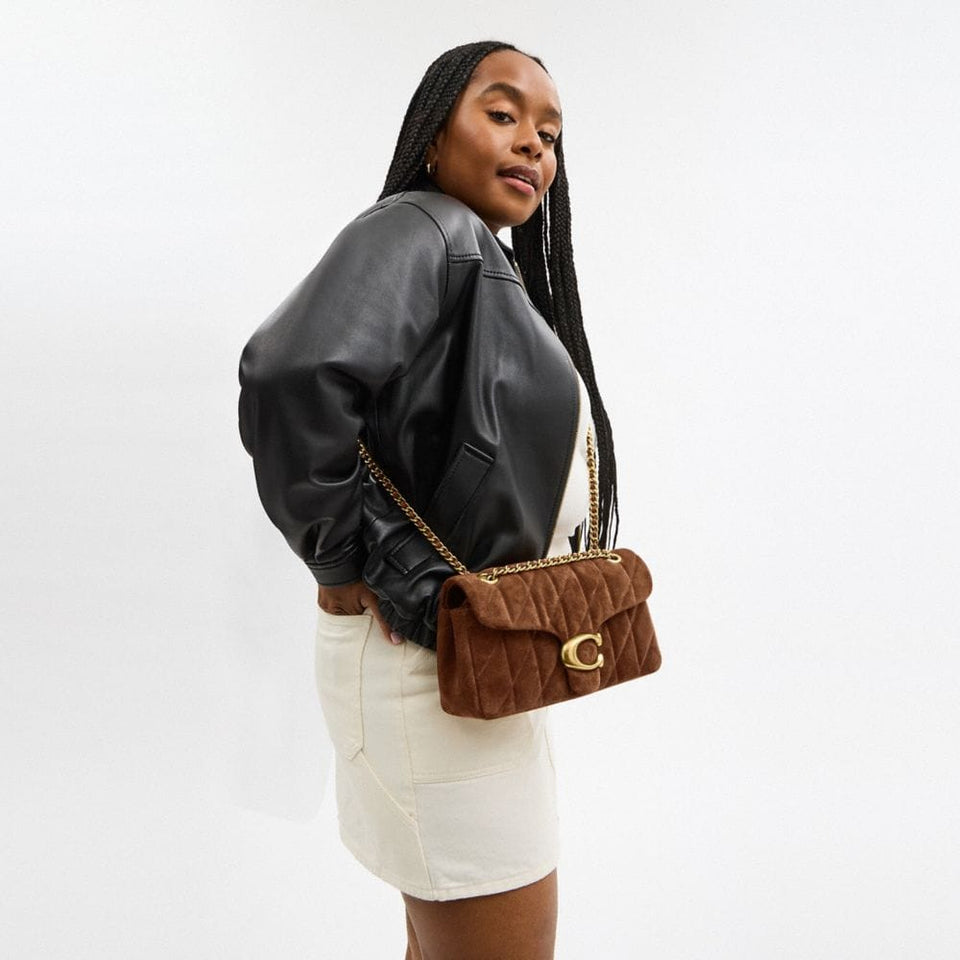 Coach Tabby Shoulder Bag 26 With Quilting Suede-Brass-Warm Brown