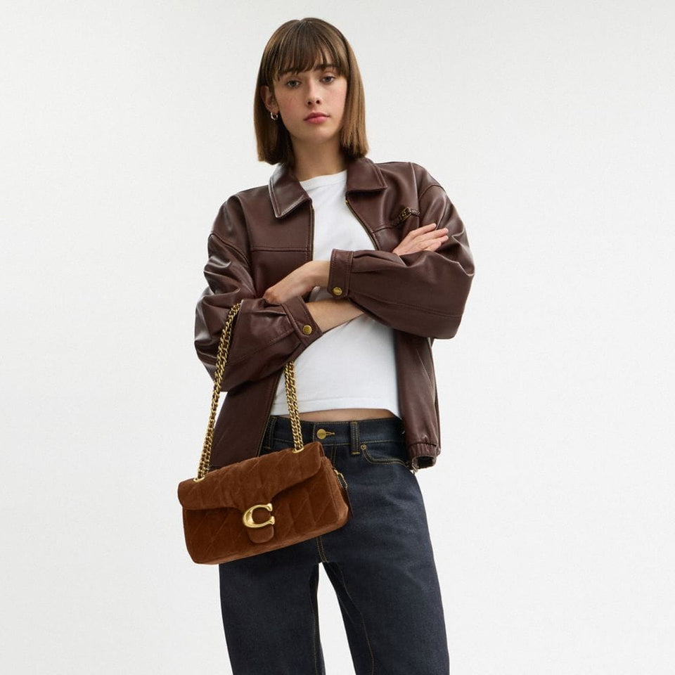 Coach Tabby Shoulder Bag 26 With Quilting Suede-Brass-Warm Brown