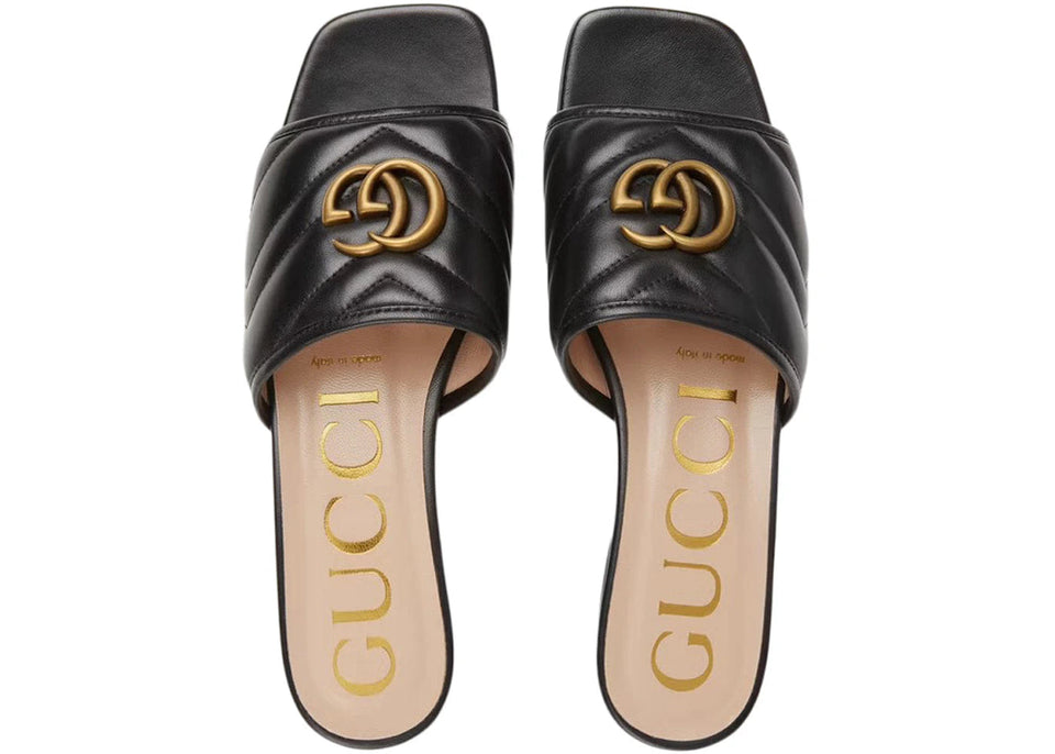 Gucci Double G Slide Sandal Black Leather