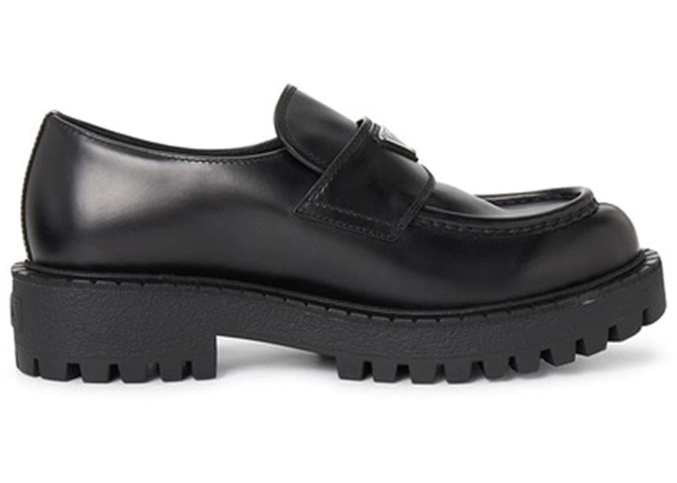 Prada Lug Sole Loafer Black Brushed Leather