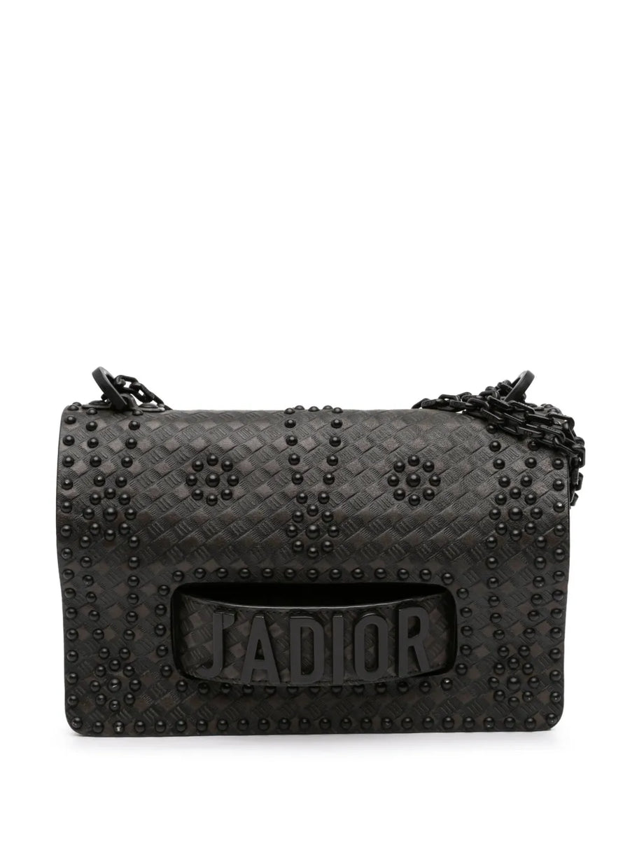 2018 Medium Embossed Calfskin Studded JAdior Chain Flap shoulder bag