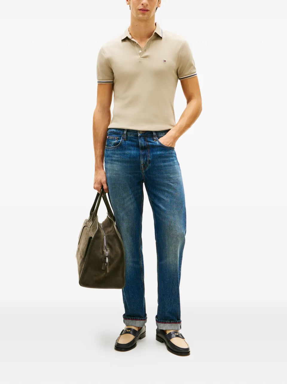 striped trim polo shirt