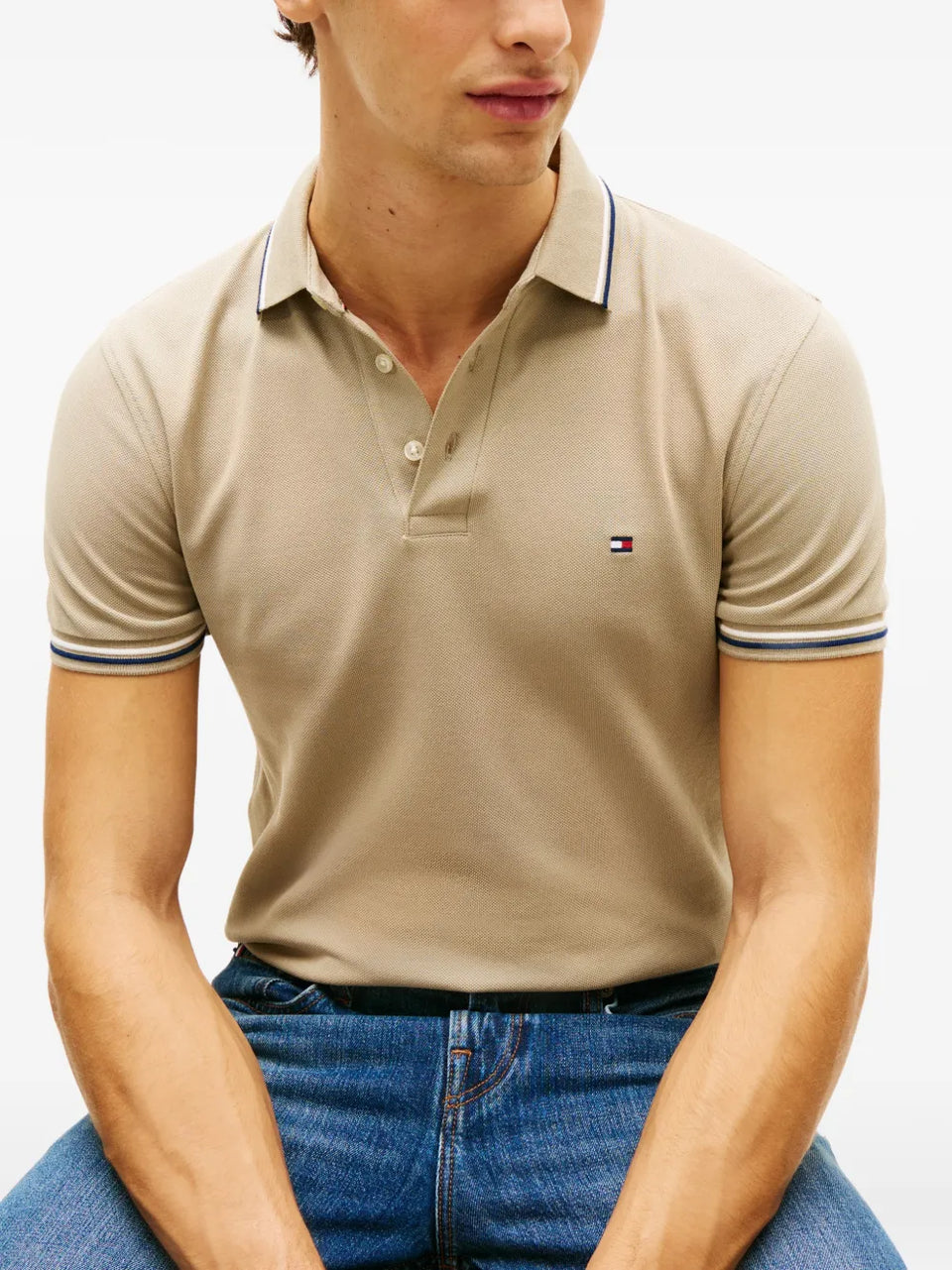 striped trim polo shirt