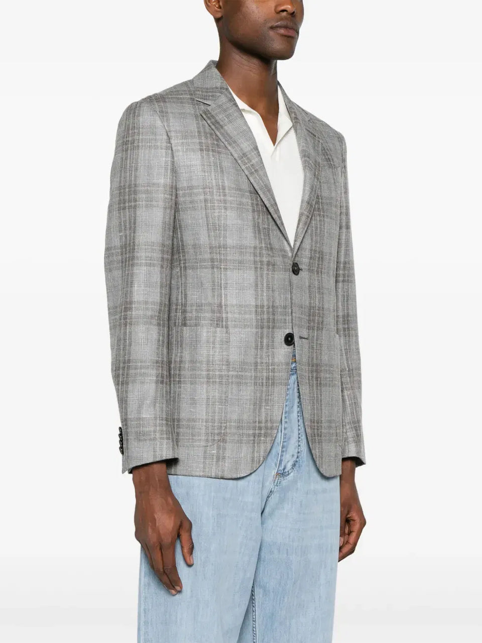 checked single-breasted blazer