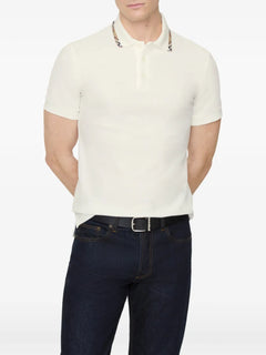 Check-trim cotton polo shirt