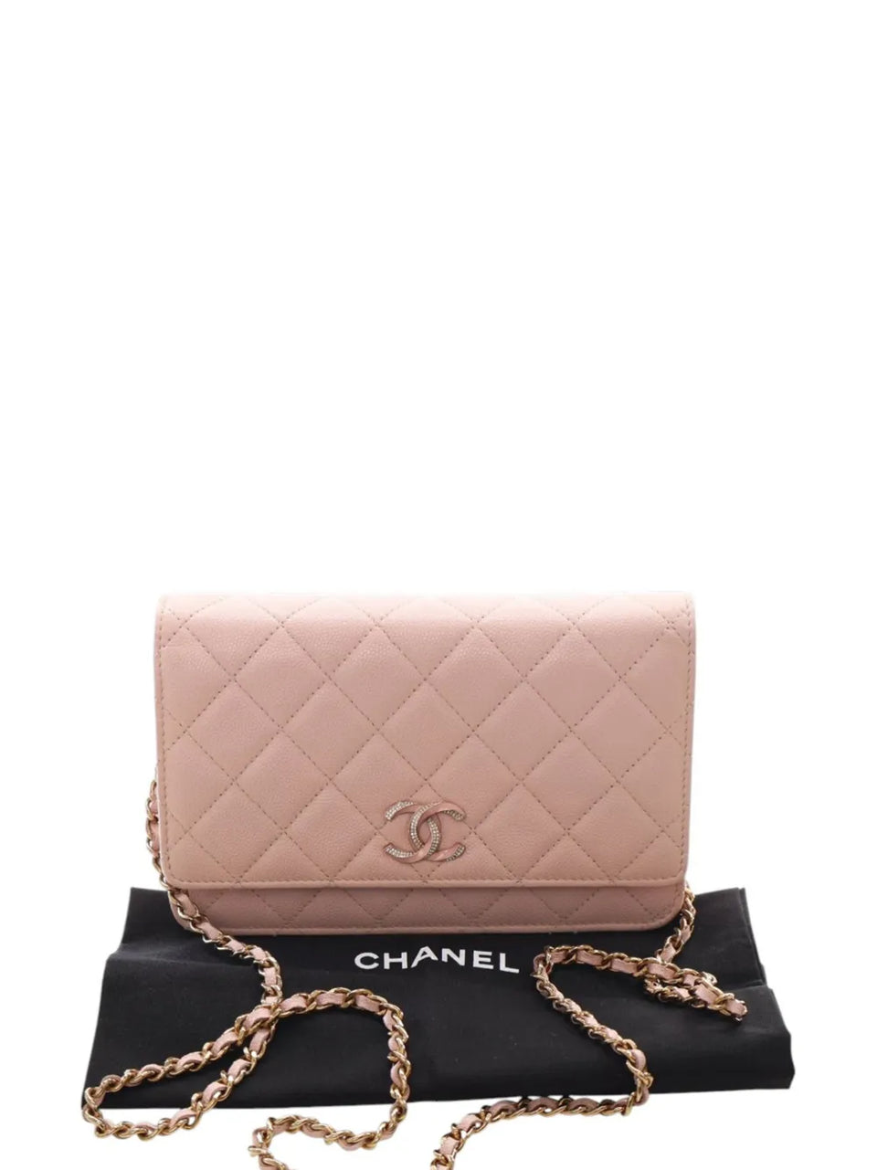2021-2026 Quilted Caviar Crystal Enamel CC Wallet On Chain crossbody bag