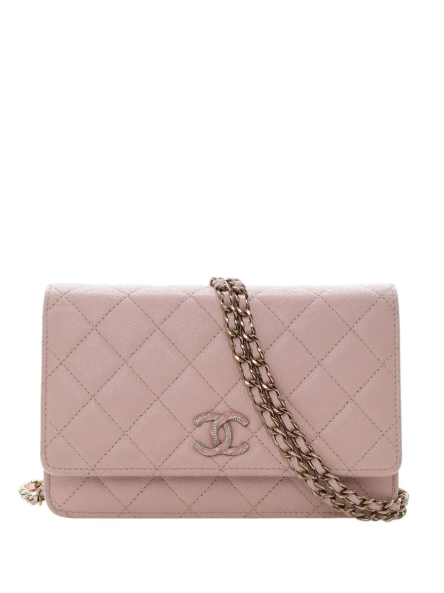 2021-2026 Quilted Caviar Crystal Enamel CC Wallet On Chain crossbody bag