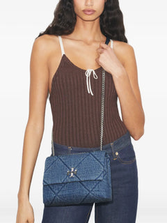 small Kira diamond quilted denim shoulder bag