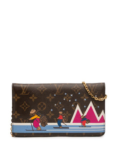 2018 Monogram Christmas Animation Bears on Skis Pochette Weekend Chain Wallet crossbody bag
