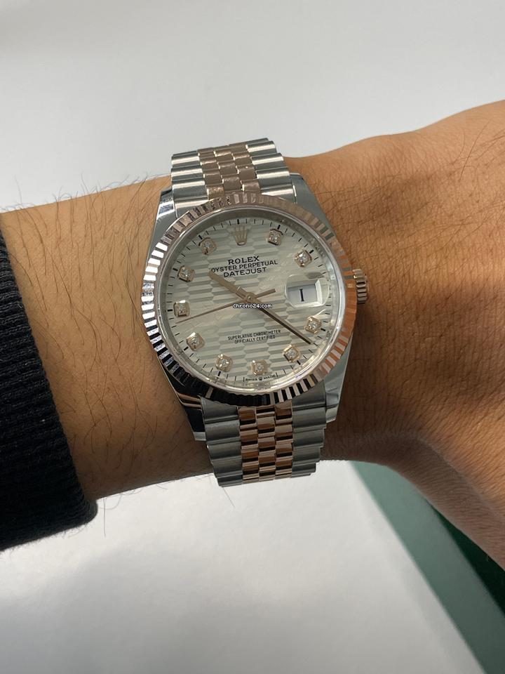 Rolex | Datejust | Oyster 36mm Stainless Steel & Rose Gold Watch Silver Fluted | Gold/Steel | 36 x 44 mm | Gold/Steel | Silver | Automatic