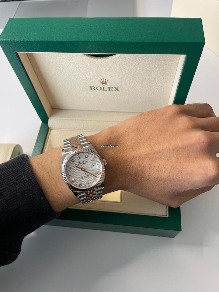 Rolex | Datejust | Oyster 36mm Stainless Steel & Rose Gold Watch Silver Fluted | Gold/Steel | 36 x 44 mm | Gold/Steel | Silver | Automatic