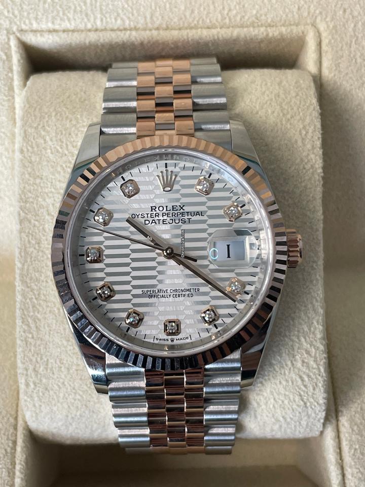 Rolex | Datejust | Oyster 36mm Stainless Steel & Rose Gold Watch Silver Fluted | Gold/Steel | 36 x 44 mm | Gold/Steel | Silver | Automatic