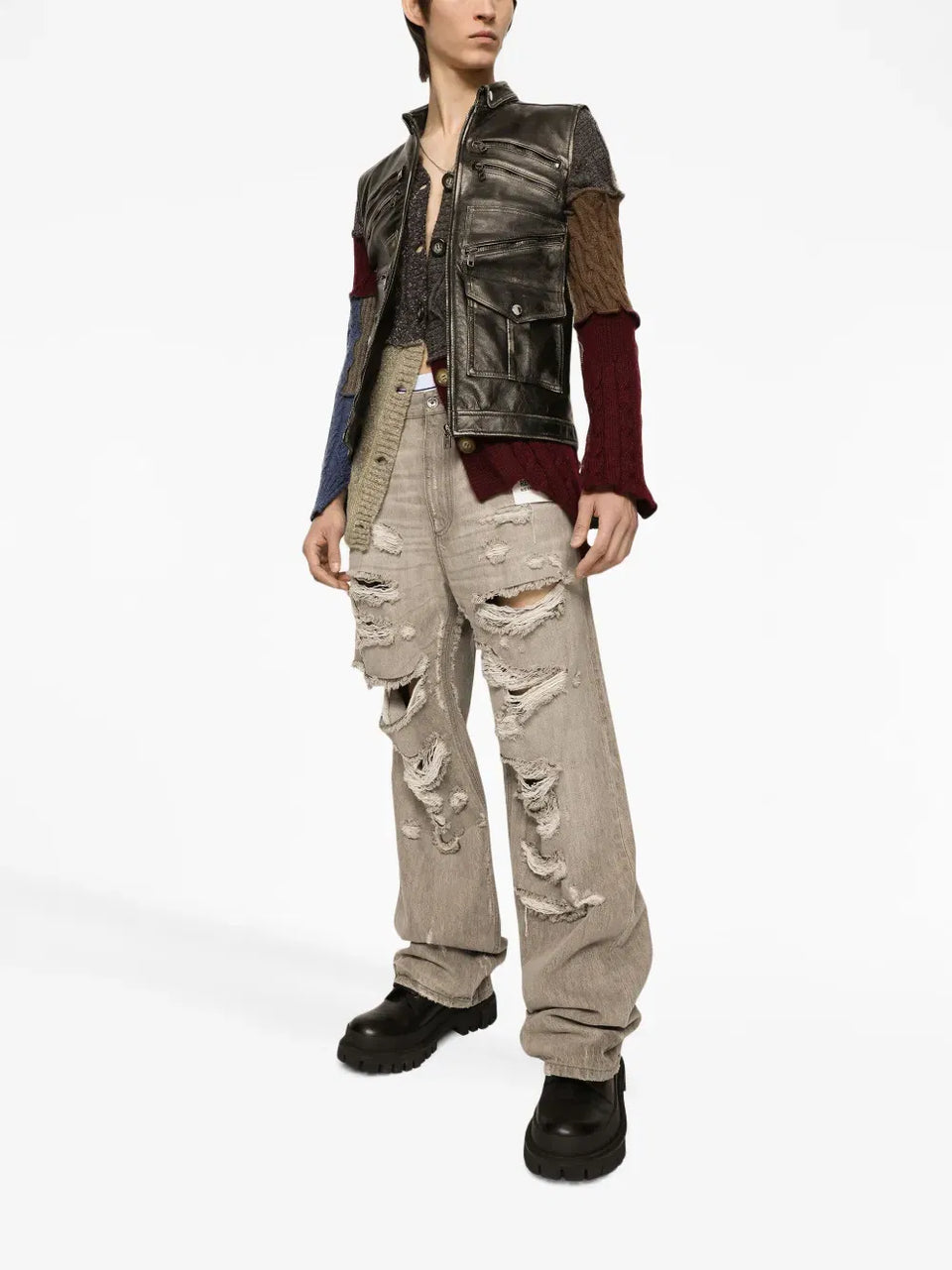 patchwork distressed cardigan