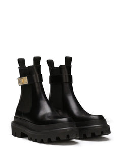 branded-strap leather Chelsea boots