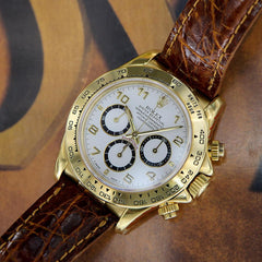 Rolex | Daytona | 16518 | Yellow gold | 40 mm | Crocodile skin | White | Automatic