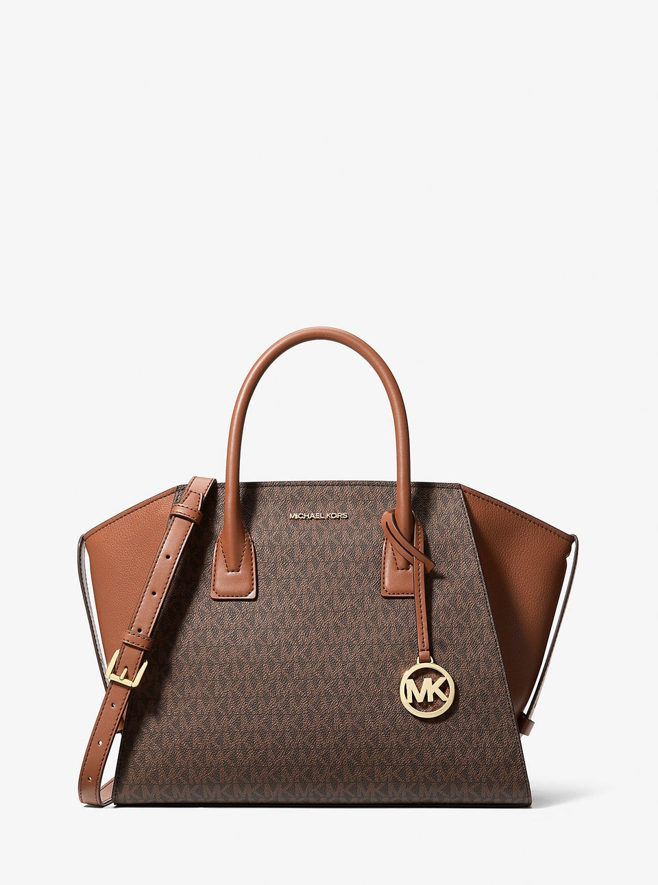 Michael Kors Avril Large Signature Logo Satchel Brown