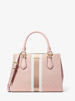 Michael Kors Marilyn Medium Signature Logo Stripe Satchel Powder Blush