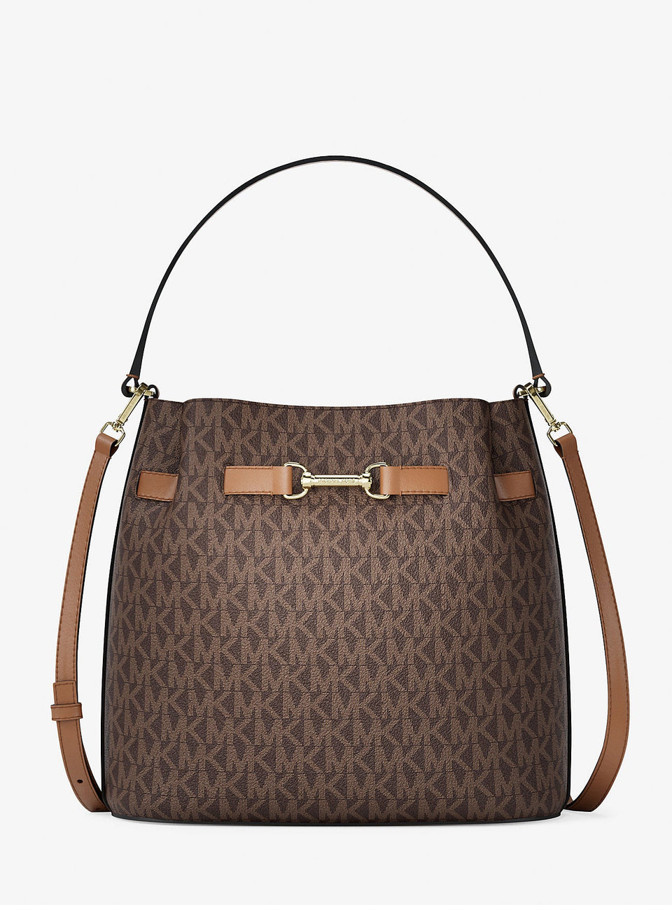 Michael Kors Carson Medium Signature Logo Convertible Bucket Crossbody Bag Brown