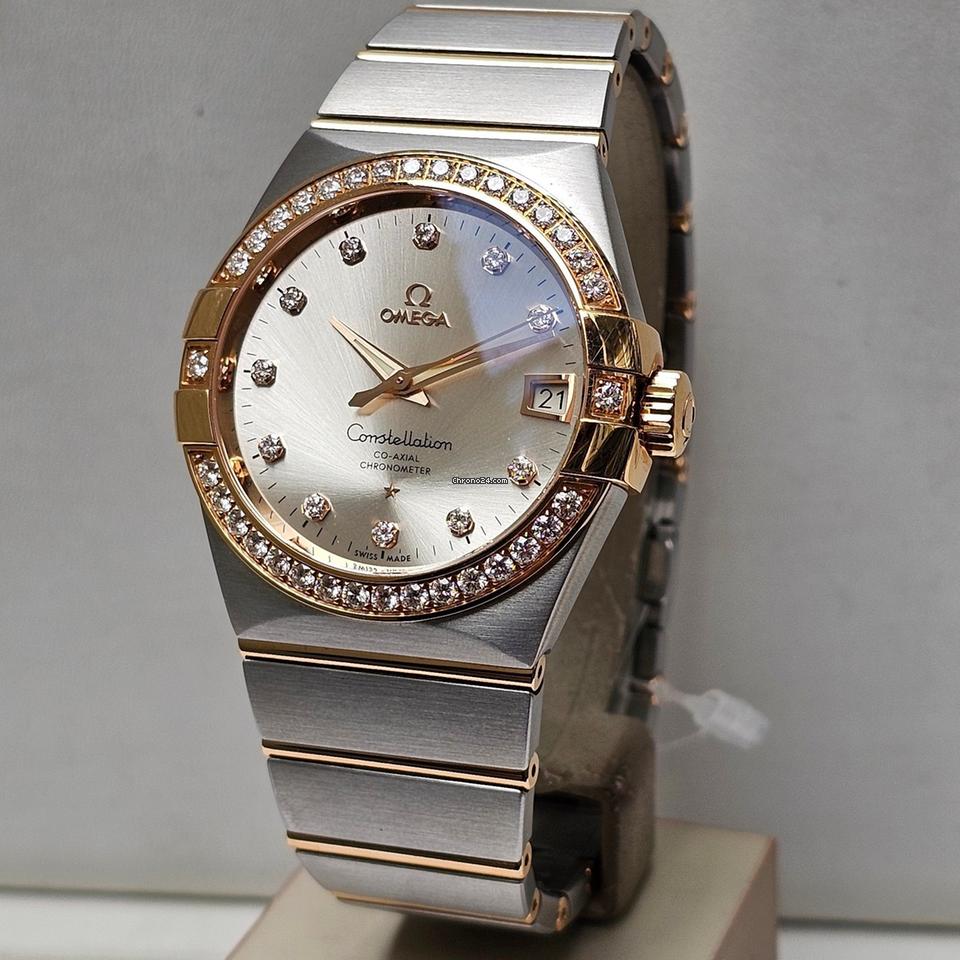 Omega Constellation Men38 MM - Silver Diamond Dial - Box & Papers 2024 - Factory Bezel - Rose Gold