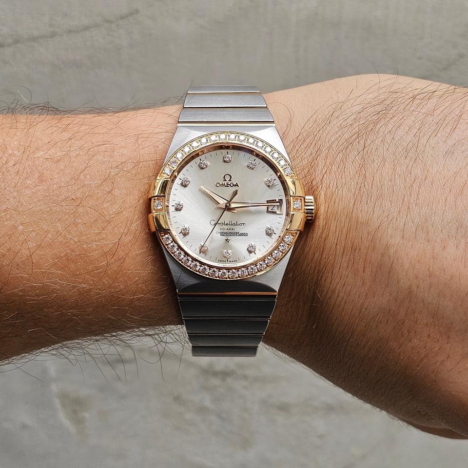 Omega Constellation Men38 MM - Silver Diamond Dial - Box & Papers 2024 - Factory Bezel - Rose Gold