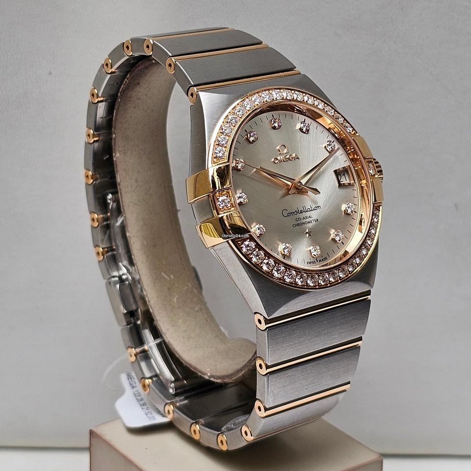 Omega Constellation Men38 MM - Silver Diamond Dial - Box & Papers 2024 - Factory Bezel - Rose Gold