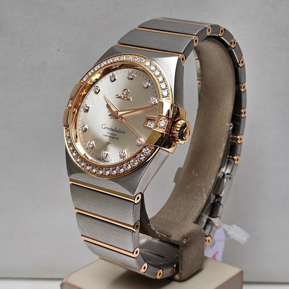 Omega Constellation Men38 MM - Silver Diamond Dial - Box & Papers 2024 - Factory Bezel - Rose Gold