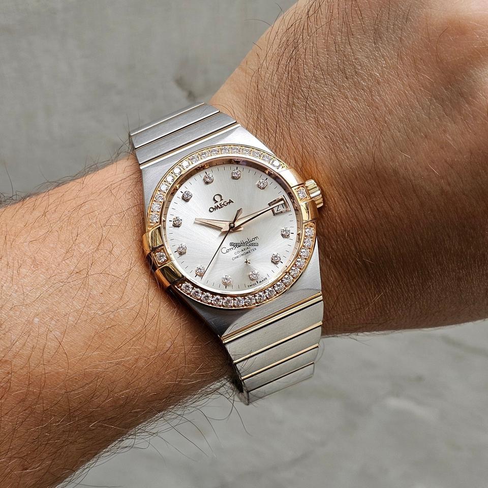 Omega Constellation Men38 MM - Silver Diamond Dial - Box & Papers 2024 - Factory Bezel - Rose Gold
