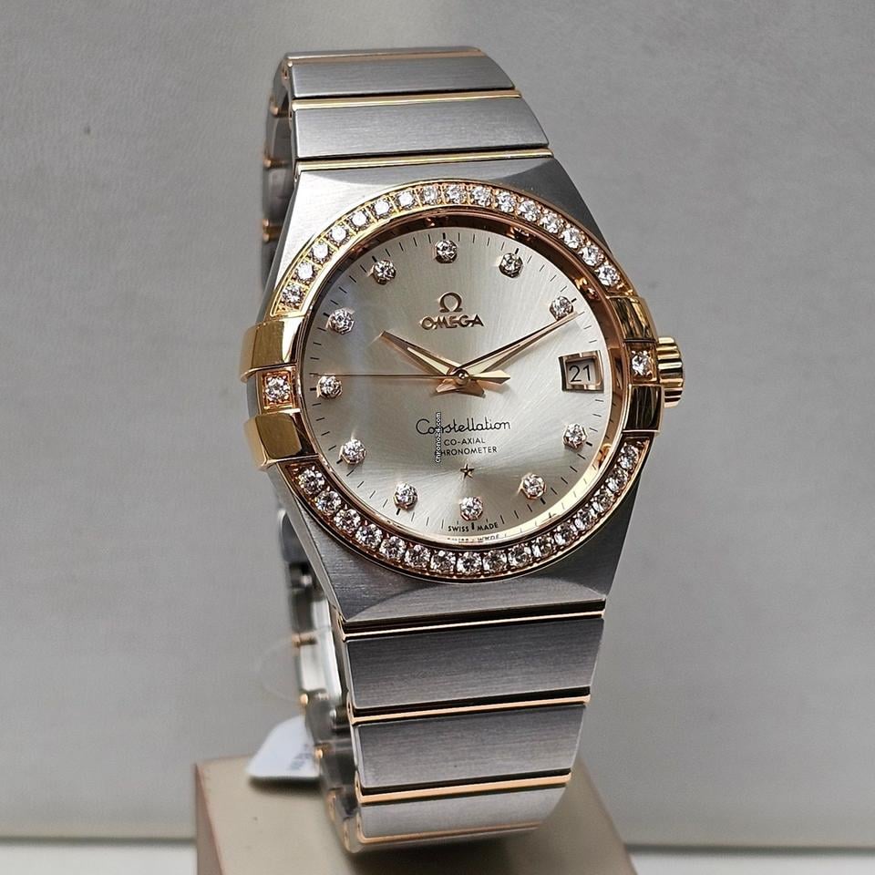 Omega Constellation Men38 MM - Silver Diamond Dial - Box & Papers 2024 - Factory Bezel - Rose Gold