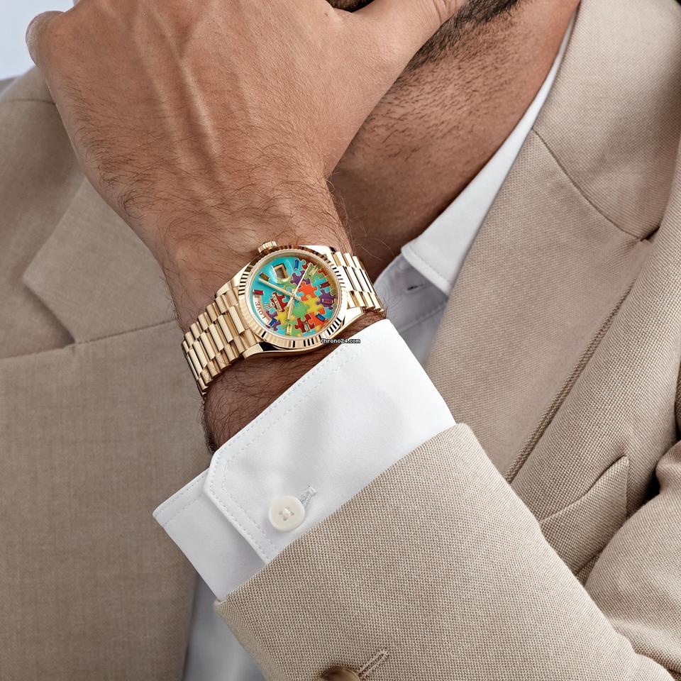Rolex | Day-Date | 128238 | Yellow gold | 36 mm | Yellow gold | Turquoise | Automatic