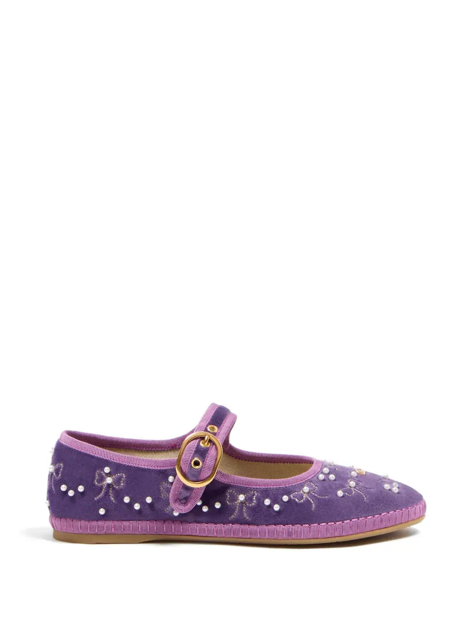 Mary-Jane endouce velvet ballerina with bow embroidery