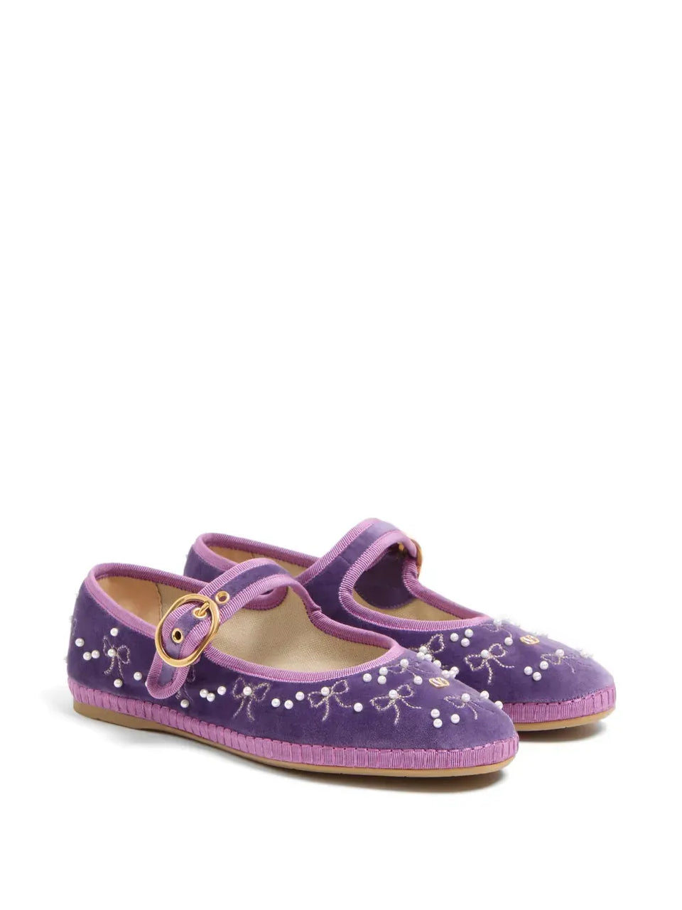 Mary-Jane endouce velvet ballerina with bow embroidery
