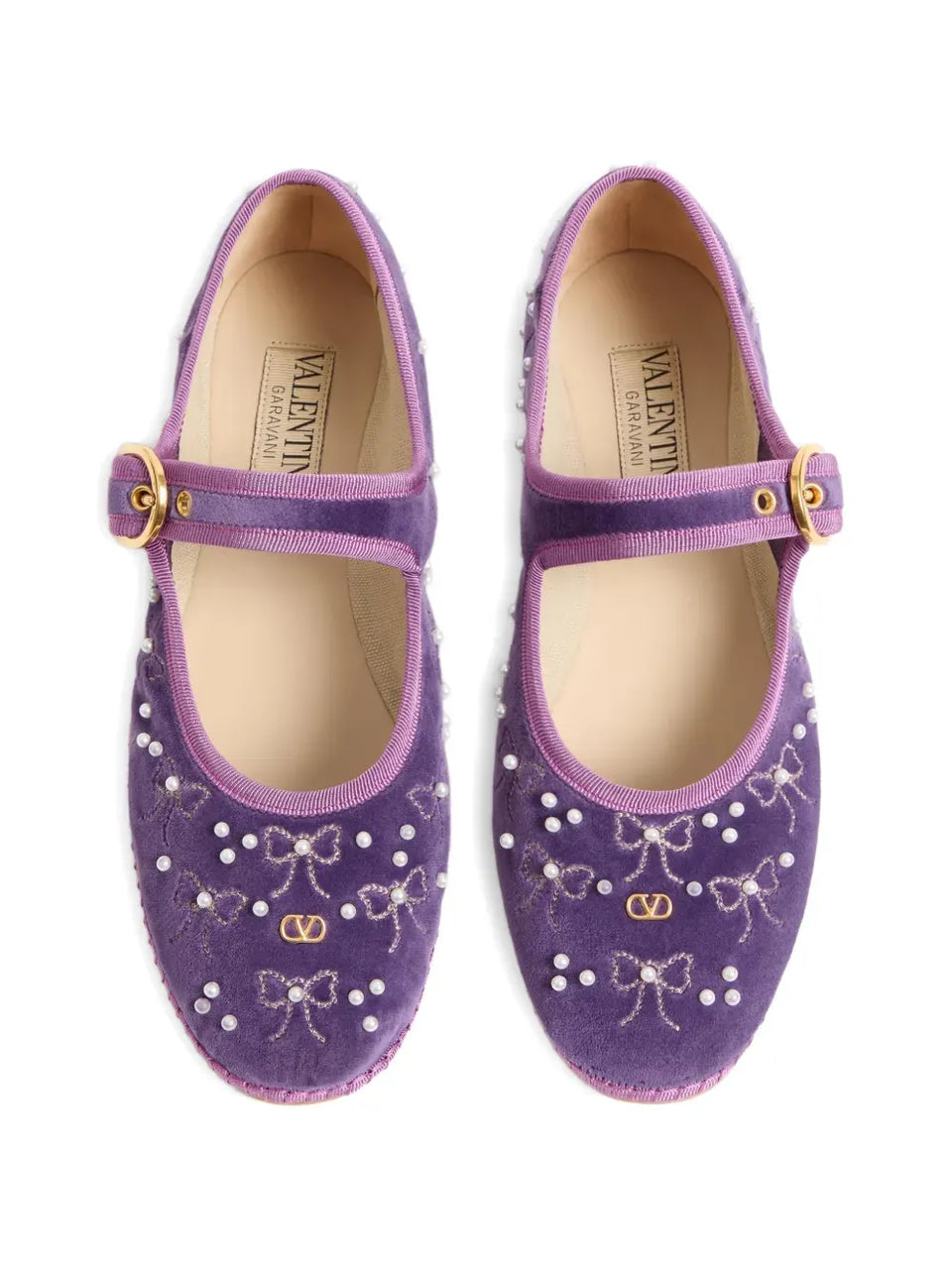 Mary-Jane endouce velvet ballerina with bow embroidery