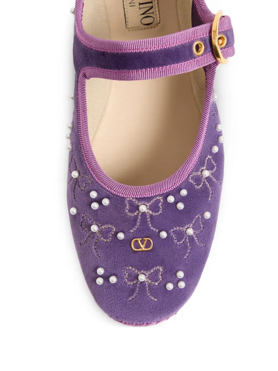 Mary-Jane endouce velvet ballerina with bow embroidery