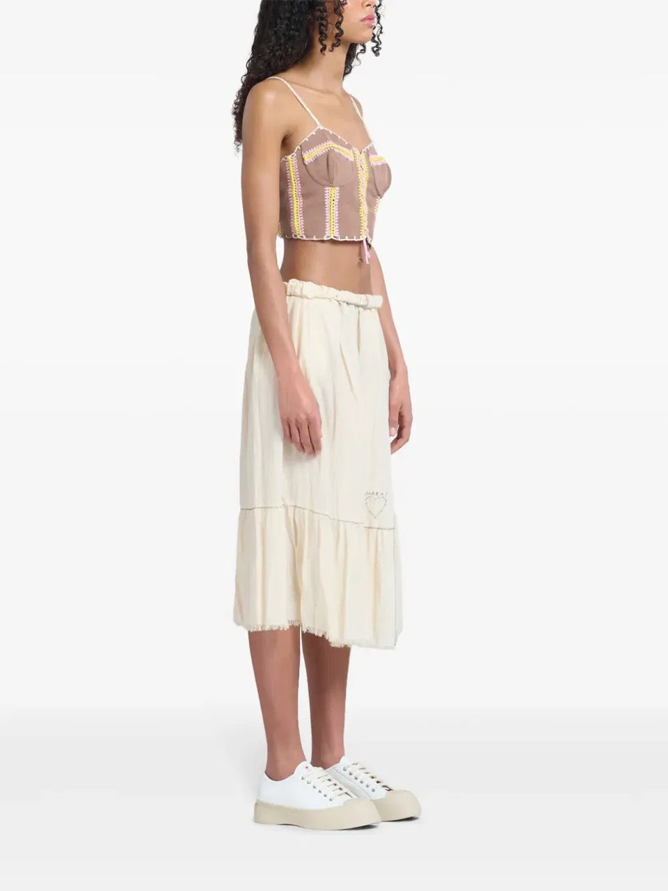 logo-embroidered cotton midi skirt