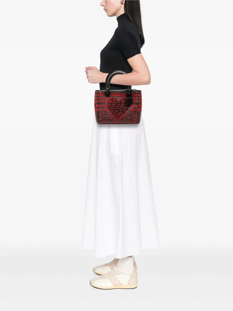 2018 Medium Smooth Calfskin Embroidered Heart Playing Cards Lady Dior satchel