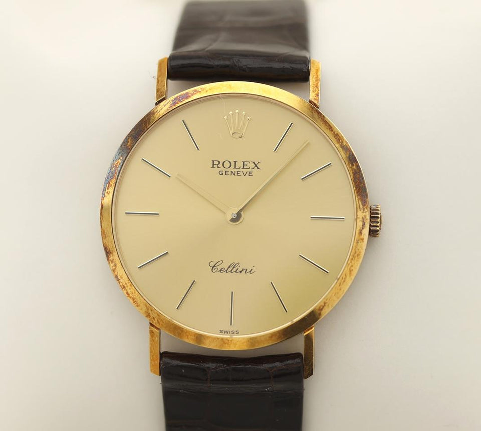 Rolex | Cellini | 4112/8 | Yellow gold | 32 mm | Leather | Gold | Manual winding