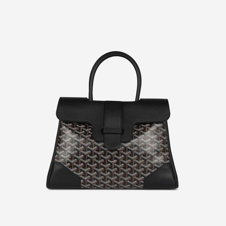 Goyard Saigon Tote Black Goyardine Canvas Palladium Hardware
