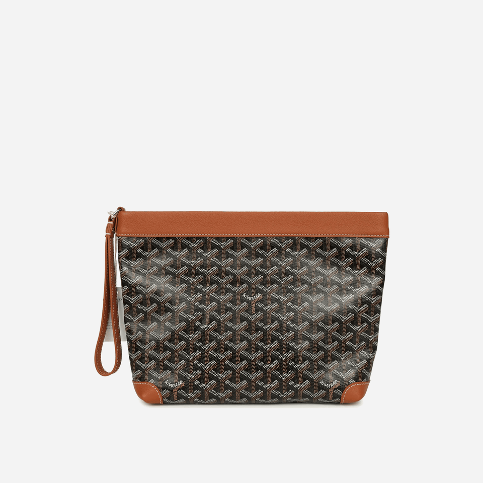 Goyard Goyardine Canvas Black and Brown Conti Pouch Palladium Hardware