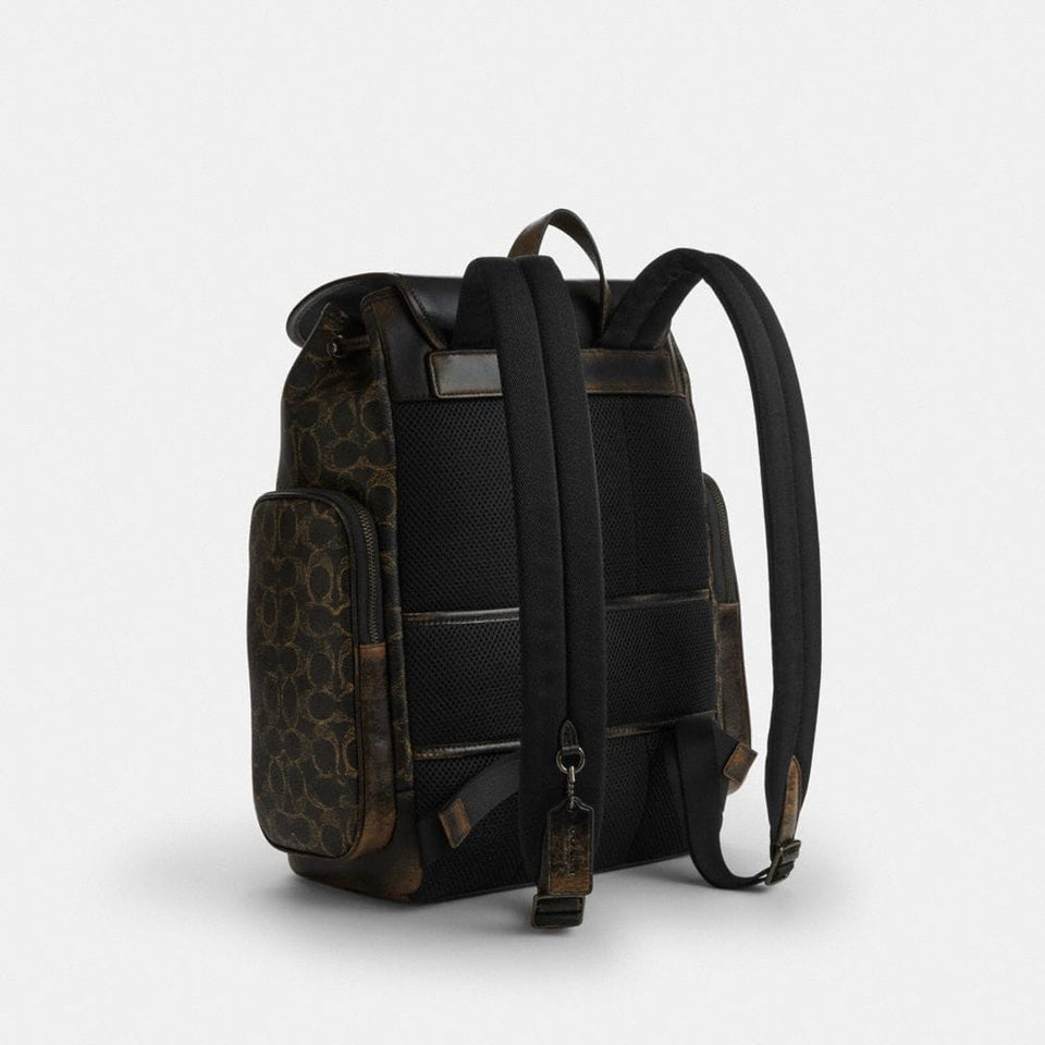 Coach Finn Backpack In Loved Signature Canvas Gunmetal Brown