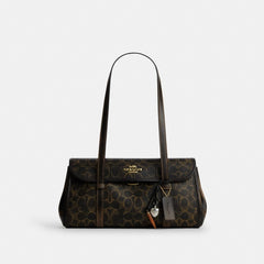 Coach Bridget Flap Shoulder Bag In Loved Signature Canvas With Charms Gold Brown