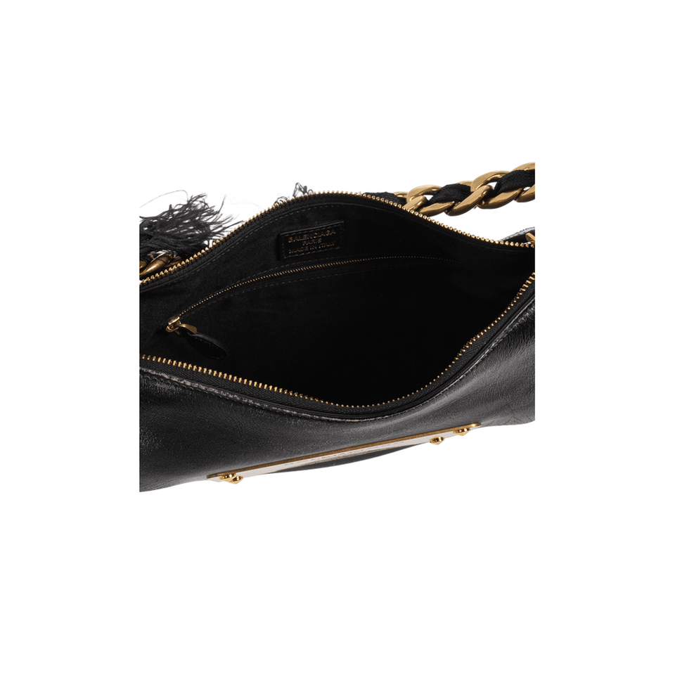 Leather Shoulder Bag Vintage Effect - Black