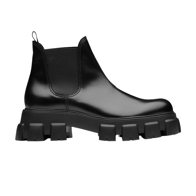 Prada Monolith Brushed Leather Chelsea Boot Black