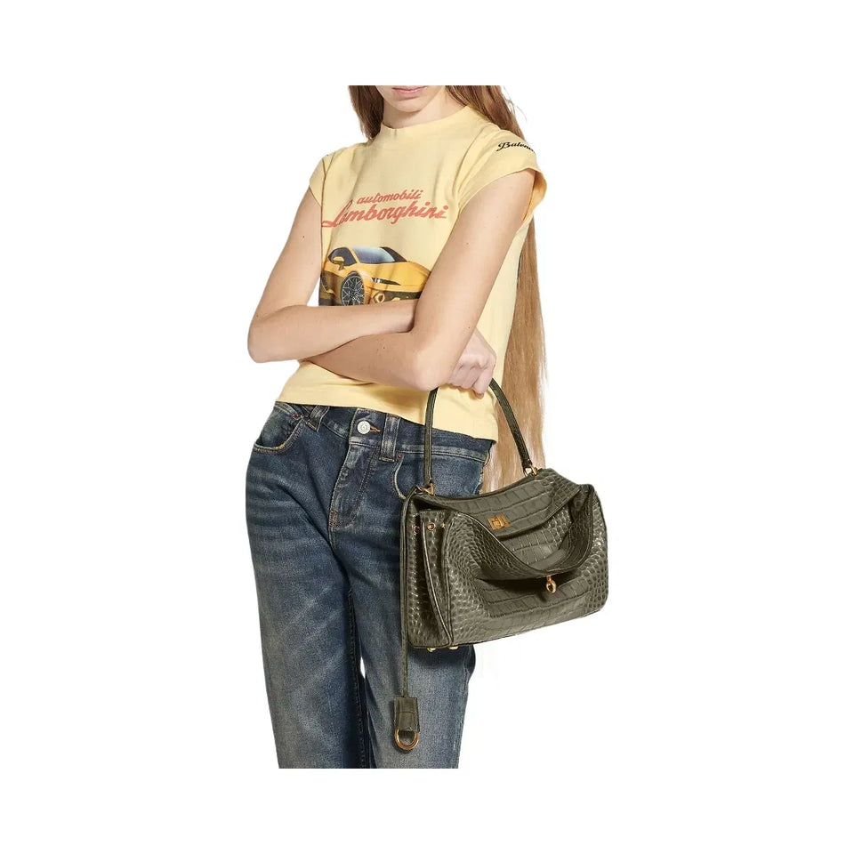 Balenciaga Rodeo Small Crocodile Embossed Shoulder Bag